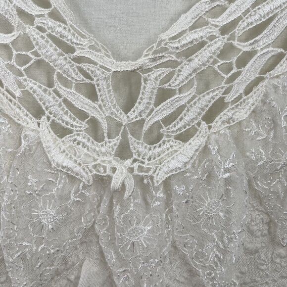 VTG Bhatti France Lace Ruffle Bodysuit Shoulder Pads Victorian S/M Classy - Picture 9 of 16